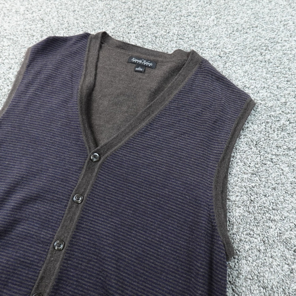 Grandpa Sweater Vest Mens L Brown Merino Wool Stripe Knit V Neck Academia Casual